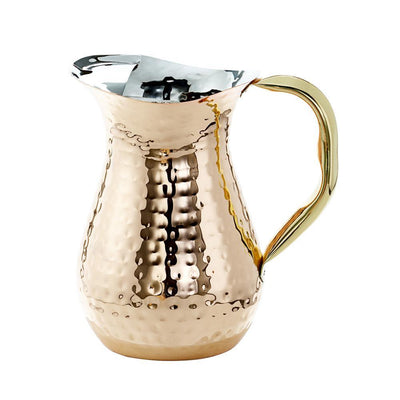 1.5 Qt. Decor Copper Hammered Water Pitcher in Brass Ice Guard and Handle - Super Arbor