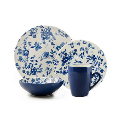 16-Piece Casual Blue Ceramic Dinnerware Set (Service for 4) - Super Arbor