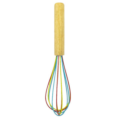10 in. Silicone Tri-Color Whisk with Wooden Handle - Super Arbor