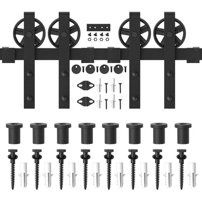 10 ft. /120 in. Frosted Black Sliding Barn Door Track and Hardware Kit for Double Doors with Non-Routed Floor Guide - Super Arbor