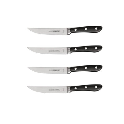 5 in. High Carbon Steel Full T Blade with Serrated Edge Steak Knife with Black Polycarbonate Handle (Set of 4) - Super Arbor