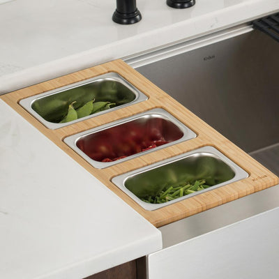 16.75 in. Workstation Kitchen Sink Composite Serving Board Set with Rectangular Stainless Steel Bowls - Super Arbor